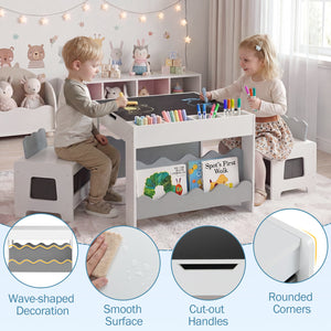Multi-purpose Activity Kids Table and Chairs Set with Double-sided Tabletop-Gray