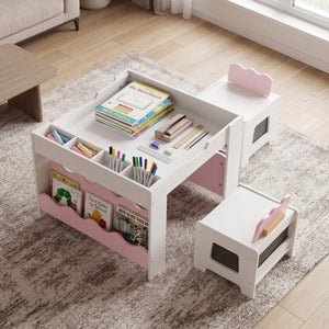 Multi-purpose Activity Kids Table and Chairs Set with Double-sided Tabletop-Pink