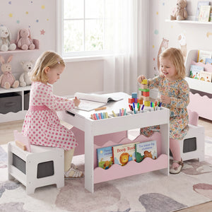 Multi-purpose Activity Kids Table and Chairs Set with Double-sided Tabletop-Pink