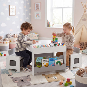Multi-purpose Activity Kids Table and Chairs Set with Double-sided Tabletop-Gray