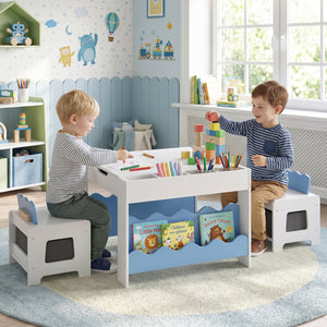 Multi-purpose Activity Kids Table and Chairs Set with Double-sided Tabletop-Blue