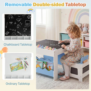 Multi-purpose Activity Kids Table and Chairs Set with Double-sided Tabletop-Blue