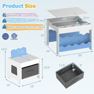 Multi-purpose Activity Kids Table and Chairs Set with Double-sided Tabletop-Blue