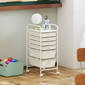 Multifunctional 6 Drawers Rolling Storage Cart Organizer-White
