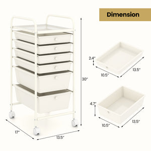 Multifunctional 6 Drawers Rolling Storage Cart Organizer-White