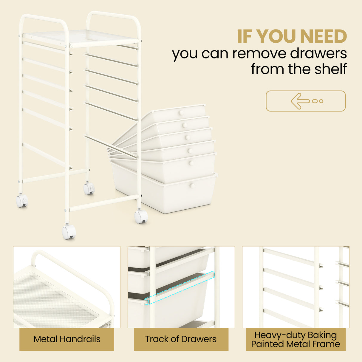 Multifunctional 6 Drawers Rolling Storage Cart Organizer-White