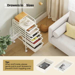 Multifunctional 6 Drawers Rolling Storage Cart Organizer-White