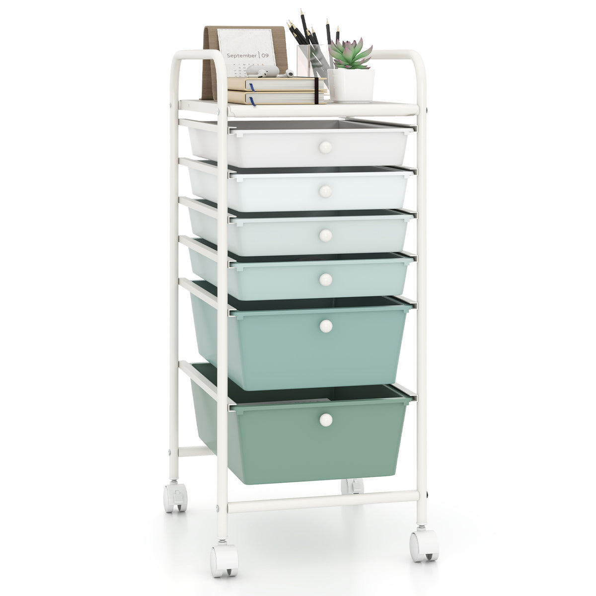 Multifunctional 6 Drawers Rolling Storage Cart Organizer-Green Gradient