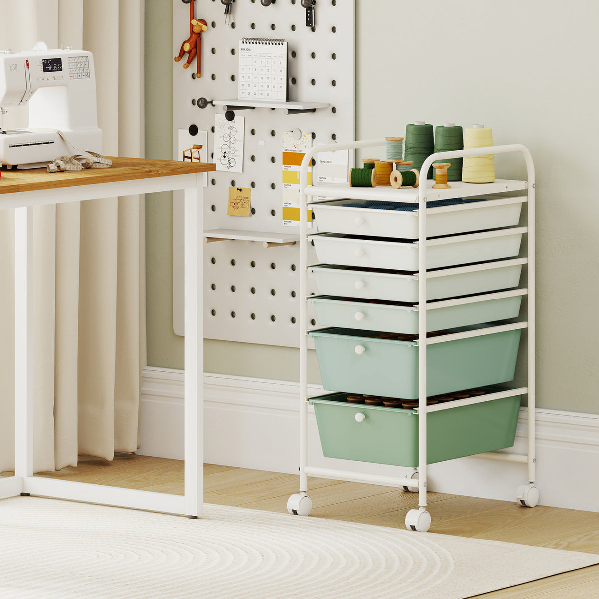 Multifunctional 6 Drawers Rolling Storage Cart Organizer-Green Gradient