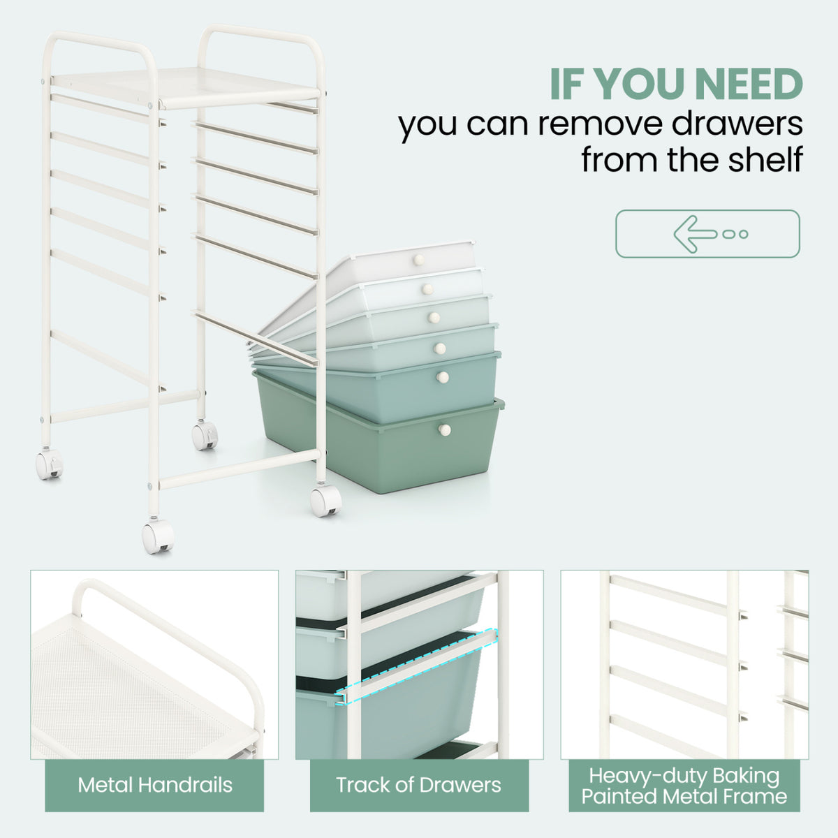 Multifunctional 6 Drawers Rolling Storage Cart Organizer-Green Gradient