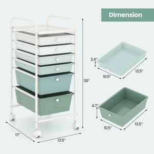 Multifunctional 6 Drawers Rolling Storage Cart Organizer-Green Gradient
