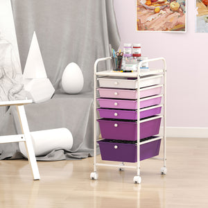 Multifunctional 6 Drawers Rolling Storage Cart Organizer-Purple Gradient