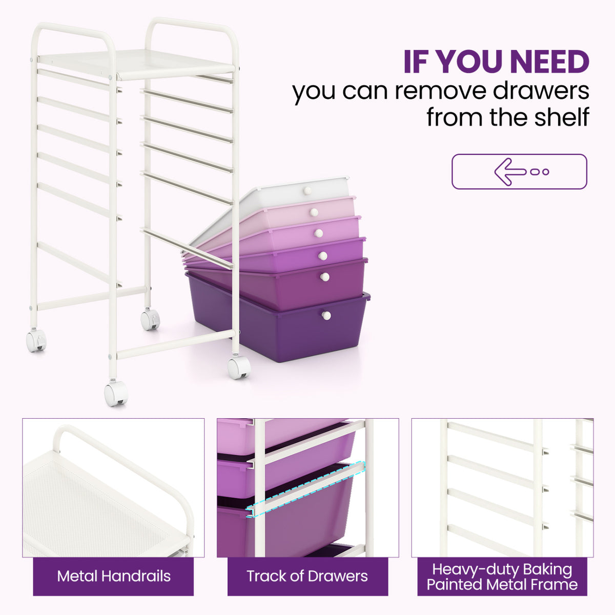 Multifunctional 6 Drawers Rolling Storage Cart Organizer-Purple Gradient