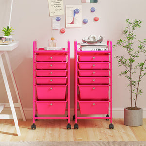 Multifunctional 6 Drawers Rolling Storage Cart Organizer-Rose Red