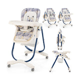 Multifunctional Folding Baby High Chair with Rolling Wheels and Adjustable Height-Navy