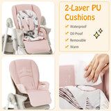 Multifunctional Folding Baby High Chair with Rolling Wheels and Adjustable Height-Pink
