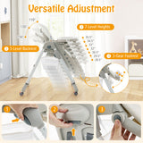 Multifunctional Folding Baby High Chair with Rolling Wheels and Adjustable Height-White