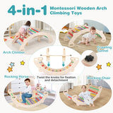 4-in-1 Multifunctional Wooden Climbing Toys with Rocker and Crawling Tunnel-Multicolor