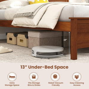 Multiple Size Solid Wood Platform Bed Frame with Headboard in Walnut-Twin Size