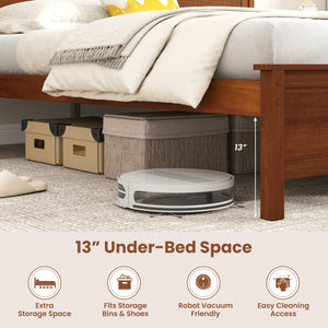 Multiple Size Solid Wood Platform Bed Frame with Headboard in Walnut-Full Size