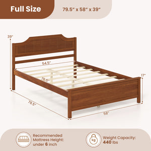Multiple Size Solid Wood Platform Bed Frame with Headboard in Walnut-Full Size