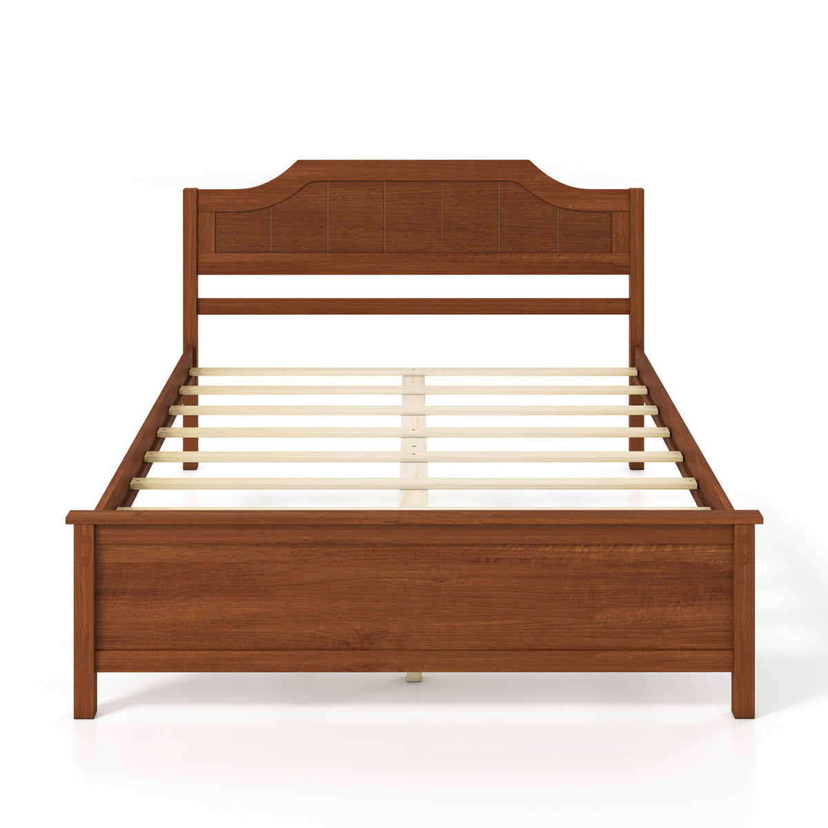 Multiple Size Solid Wood Platform Bed Frame with Headboard in Walnut-Full Size