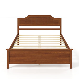 Multiple Size Solid Wood Platform Bed Frame with Headboard in Walnut-Full Size