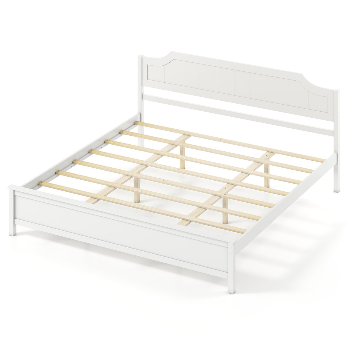 Multiple Size Solid Wood Platform Bed Frame with Headboard in White-King Size