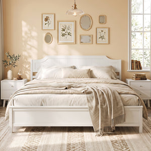 Multiple Size Solid Wood Platform Bed Frame with Headboard in White-King Size