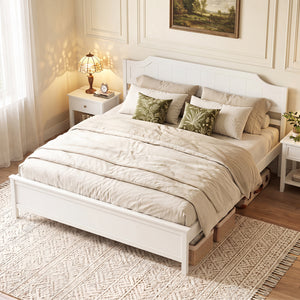 Multiple Size Solid Wood Platform Bed Frame with Headboard in White-King Size
