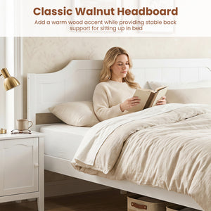 Multiple Size Solid Wood Platform Bed Frame with Headboard in White-King Size
