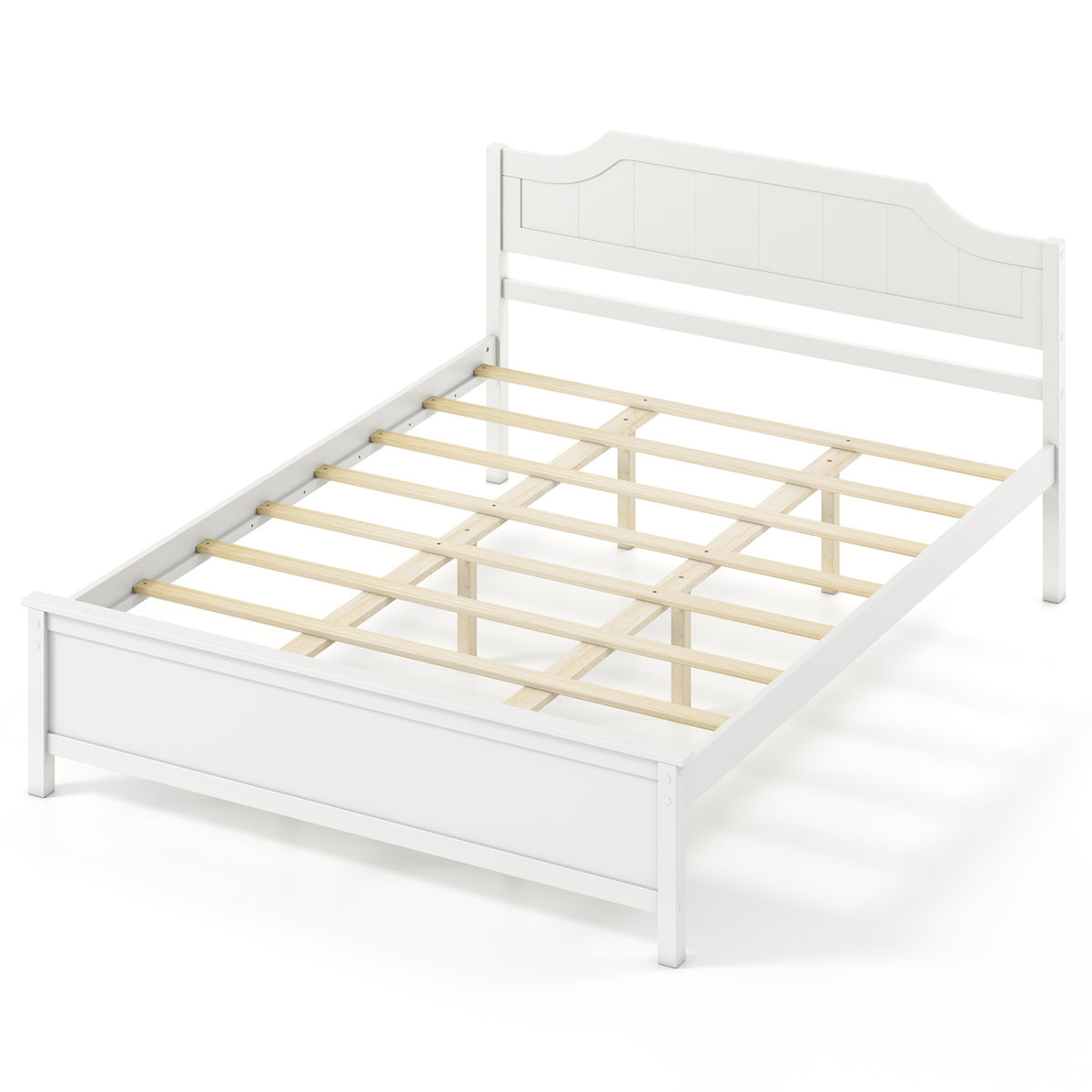 Multiple Size Solid Wood Platform Bed Frame with Headboard in White-Queen Size