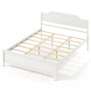 Multiple Size Solid Wood Platform Bed Frame with Headboard in White-Queen Size