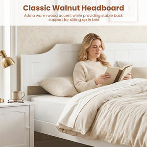 Multiple Size Solid Wood Platform Bed Frame with Headboard in White-Queen Size