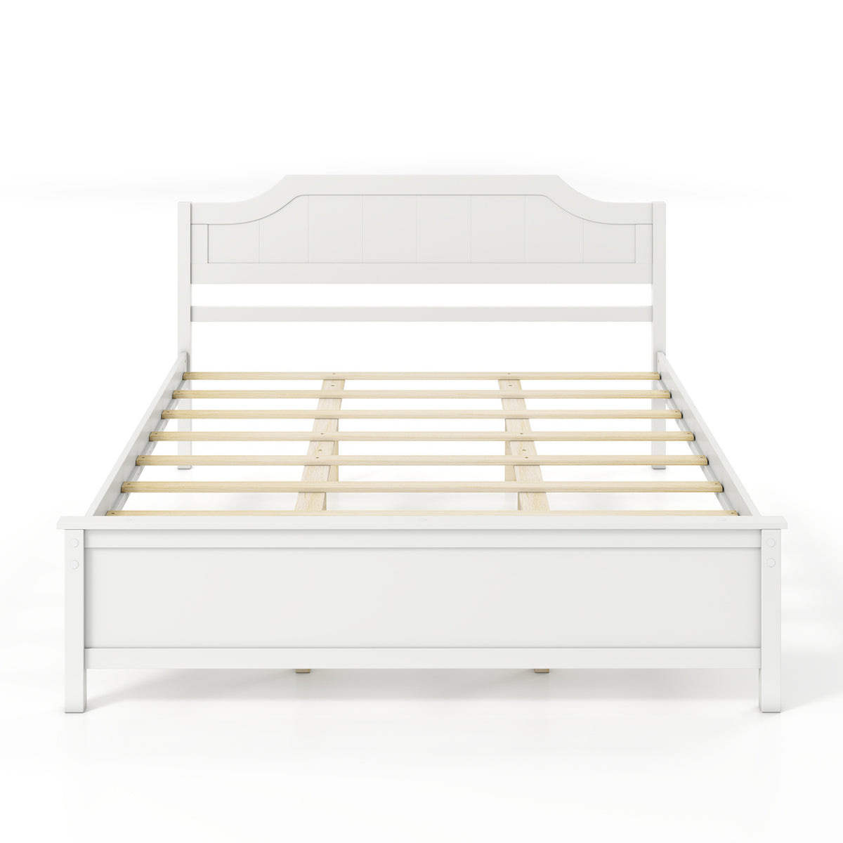 Multiple Size Solid Wood Platform Bed Frame with Headboard in White-Queen Size