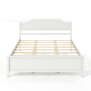 Multiple Size Solid Wood Platform Bed Frame with Headboard in White-Queen Size