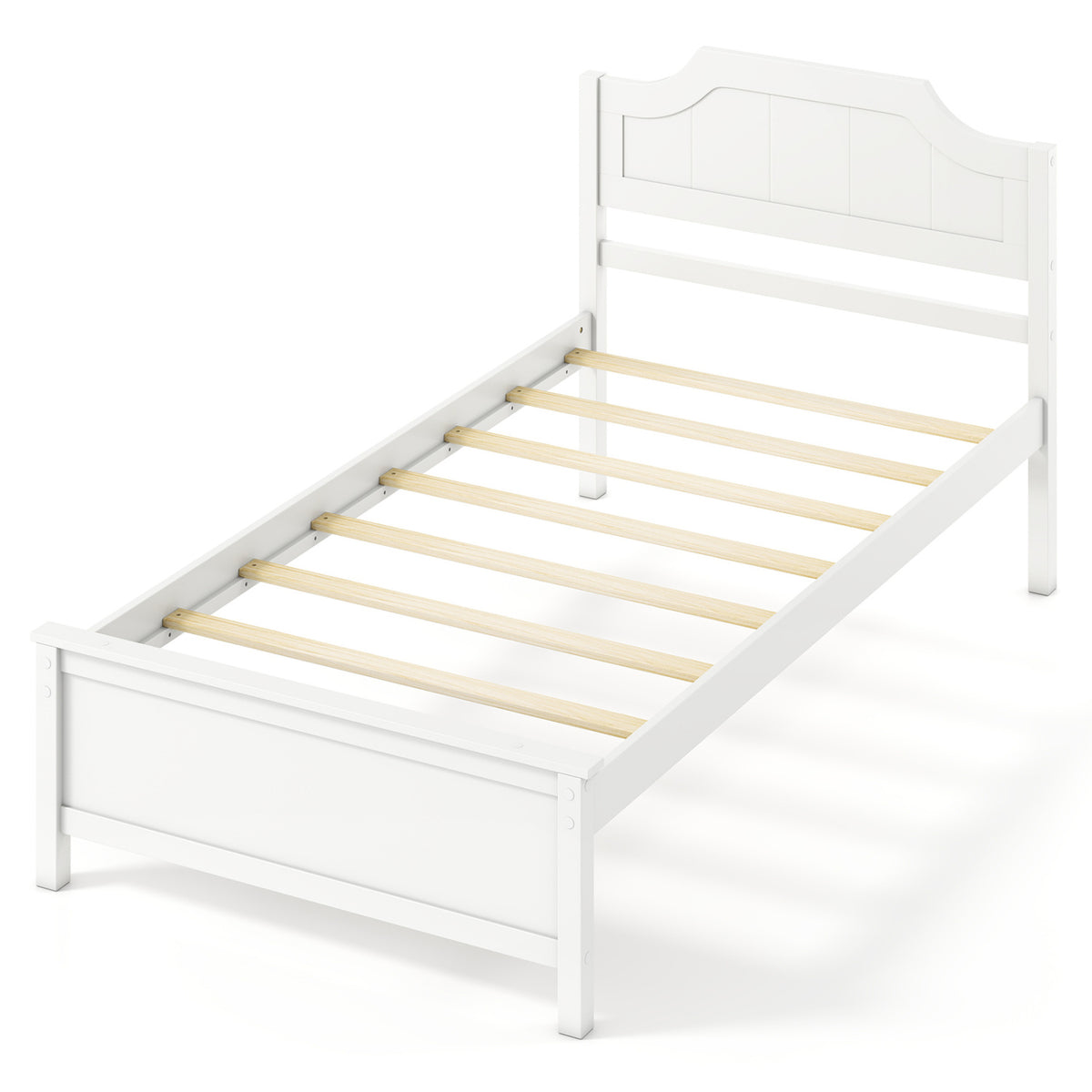 Multiple Size Solid Wood Platform Bed Frame with Headboard in White-Twin Size