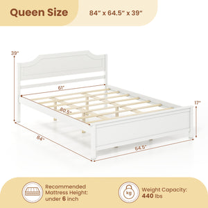 Multiple Size Solid Wood Platform Bed Frame with Headboard in White-Queen Size