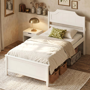 Multiple Size Solid Wood Platform Bed Frame with Headboard in White-Twin Size