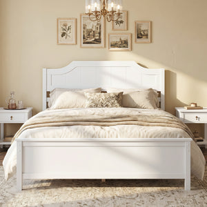 Multiple Size Solid Wood Platform Bed Frame with Headboard in White-Full Size