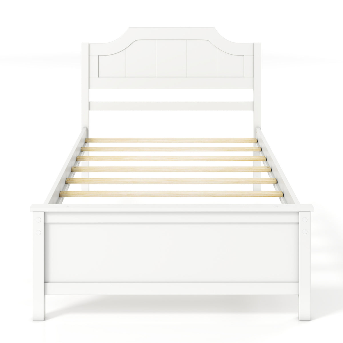 Multiple Size Solid Wood Platform Bed Frame with Headboard in White-Twin Size