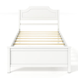 Multiple Size Solid Wood Platform Bed Frame with Headboard in White-Twin Size