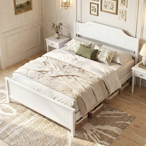 Multiple Size Solid Wood Platform Bed Frame with Headboard in White-Full Size