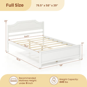 Multiple Size Solid Wood Platform Bed Frame with Headboard in White-Full Size