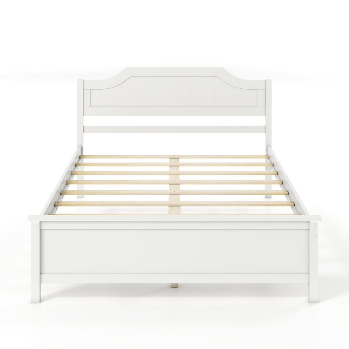 Multiple Size Solid Wood Platform Bed Frame with Headboard in White-Full Size
