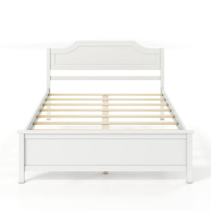Multiple Size Solid Wood Platform Bed Frame with Headboard in White-Full Size