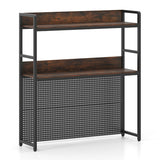 Multipurpose 2-Tier Desktop Bookshelf with Pegboard for up to 32 Inch Computer Monitor-Rustic Brown