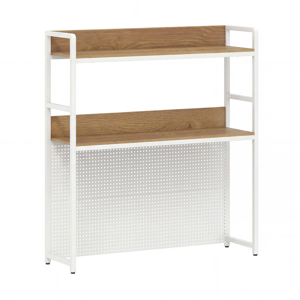 Multipurpose 2-Tier Desktop Bookshelf with Pegboard for up to 32 Inch Computer Monitor-Natural