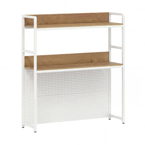 Multipurpose 2-Tier Desktop Bookshelf with Pegboard for up to 32 Inch Computer Monitor-Natural