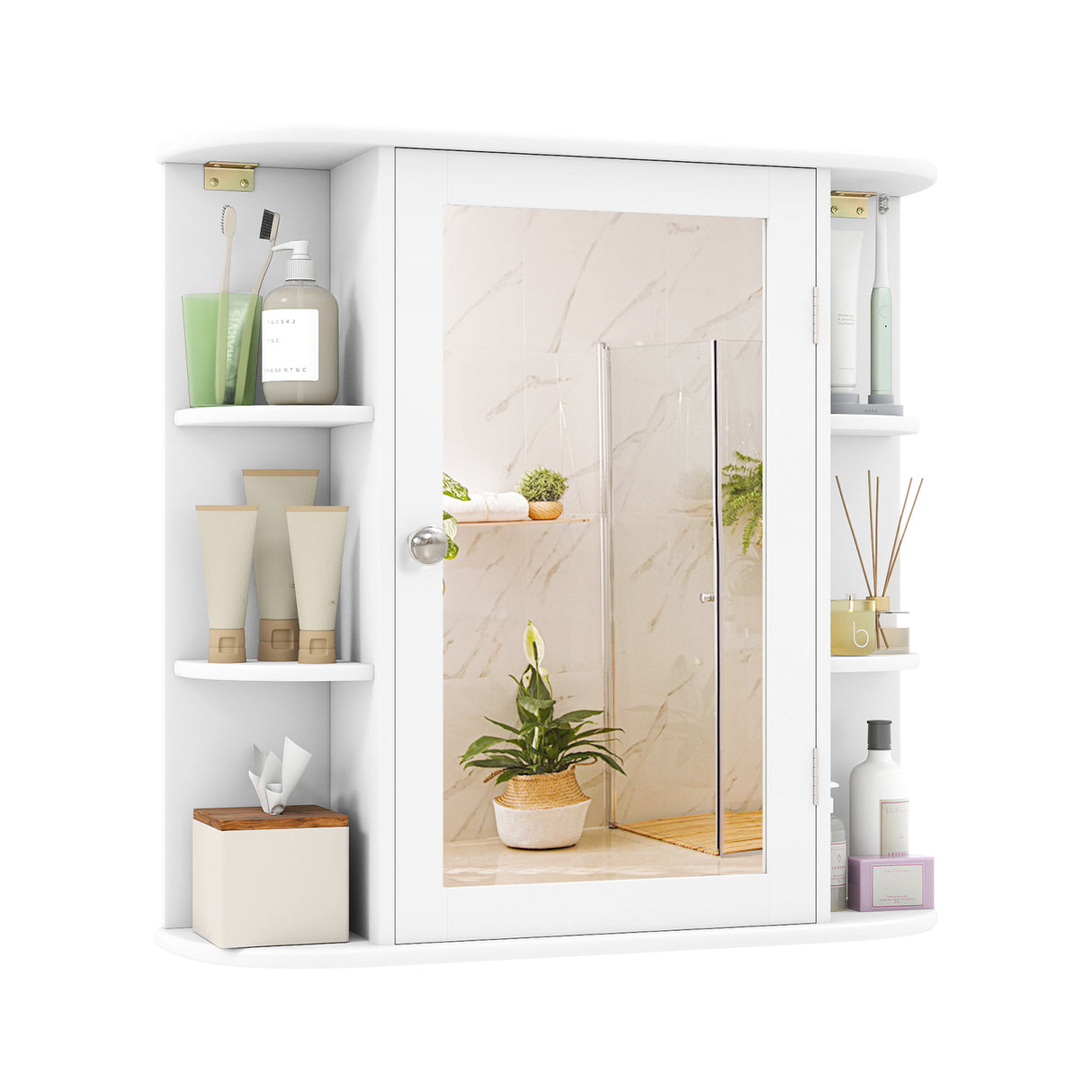 Multipurpose Mount Wall Mirror Bathroom Storage Cabinet-White